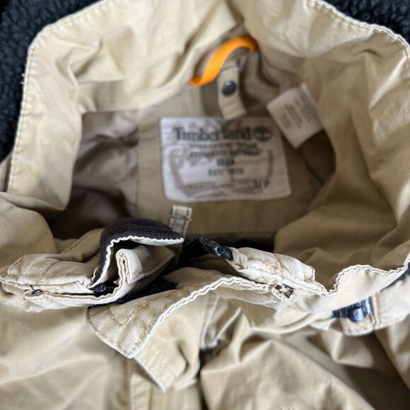 Timberland Stratham Issue Jacket Men Small Tan Khaki Removable Hood Full Zip - Picture 10 of 16